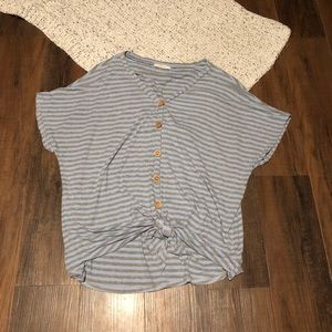 Striped tie front blouse.